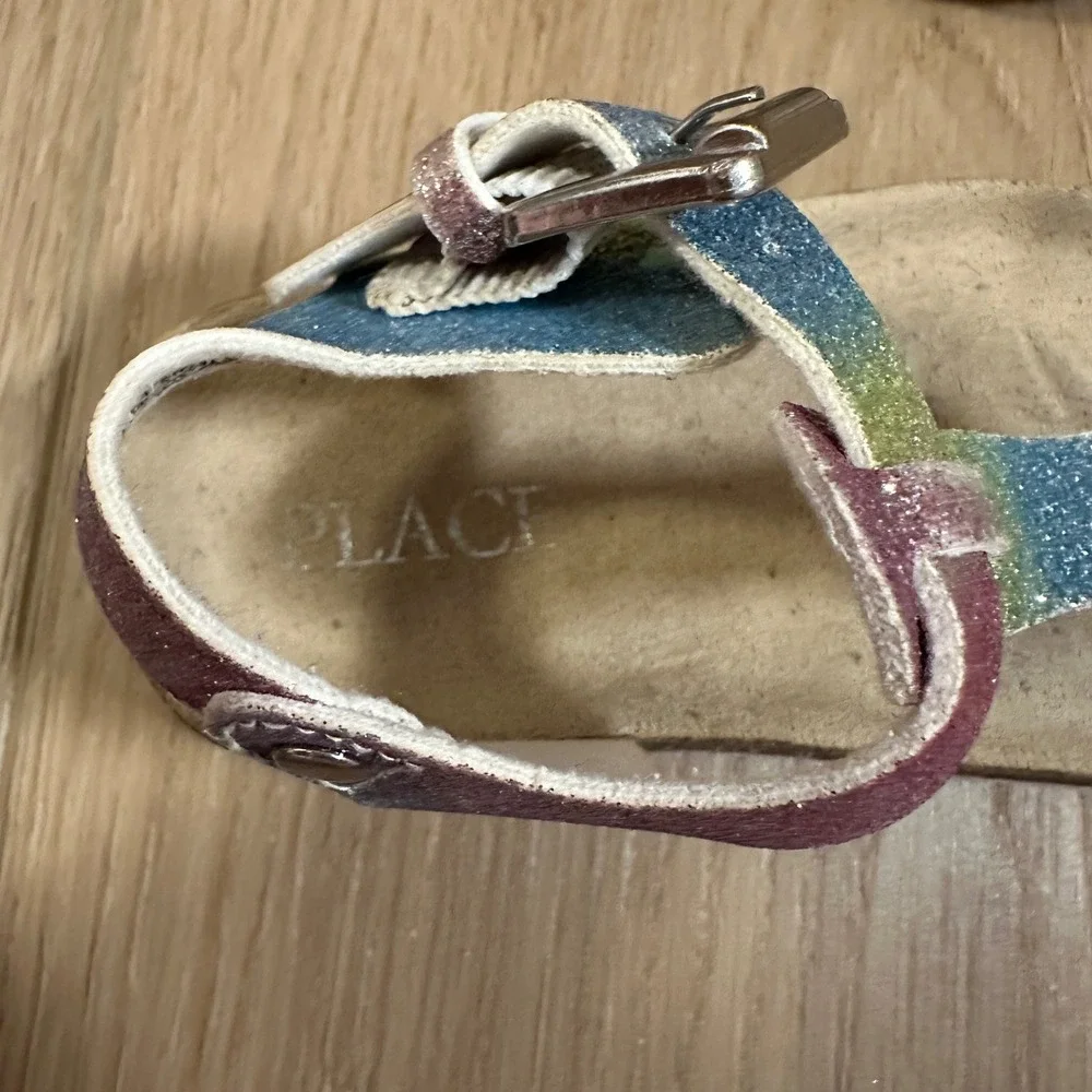The Childrens Place Girls Rainbow Glitter Cork Sandals Size 4 Toddler 3018088